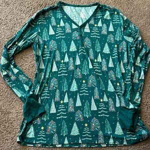 Little Sleepies medium Festive Green Tree Patterned Long Sleeve PJ shirt